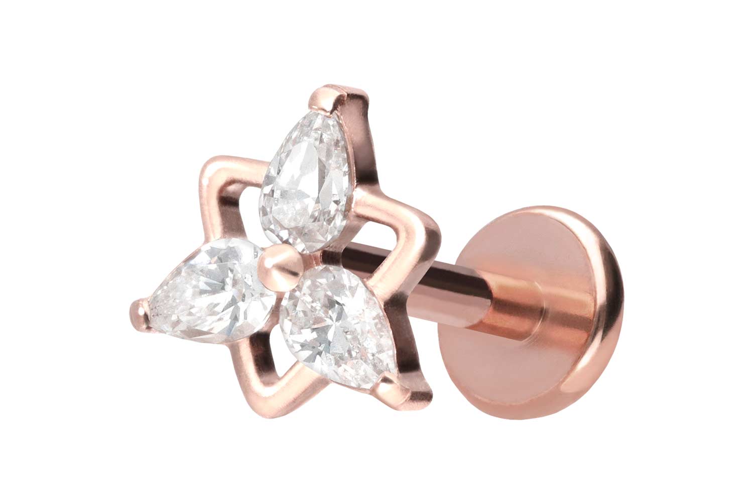 Titan Labret Piercing mit Push Fit KRISTALLBLUME